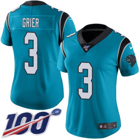 Nike Panthers #3 Will Grier Blue Women's Stitched NFL Limited Rush 100th Season Jersey