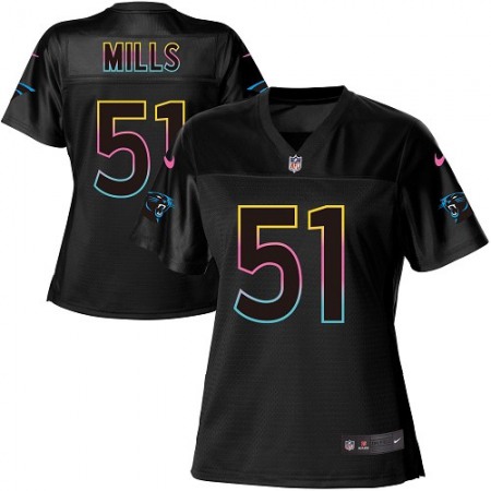 Nike Panthers #51 Sam Mills Black Women's NFL Fashion Game Jersey