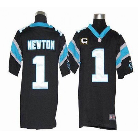 Nike Panthers #1 Cam Newton Black Team Color With C Patch Youth Stitched NFL Elite Jersey