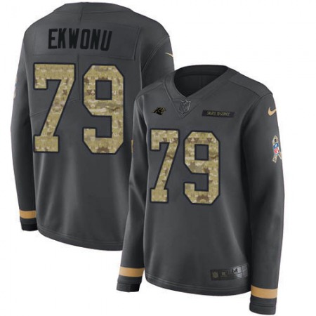 Nike Panthers #79 Ikem Ekwonu Anthracite Salute to Service Women's Stitched NFL Limited Therma Long Sleeve Jersey