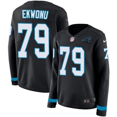 Nike Panthers #79 Ikem Ekwonu Black Team Color Women's Stitched NFL Limited Therma Long Sleeve Jersey