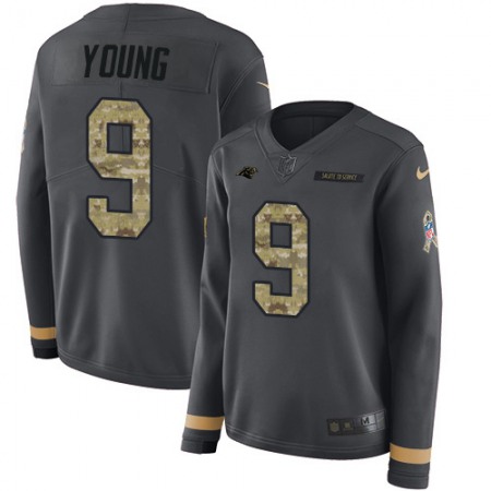 Nike Panthers #9 Bryce Young Anthracite Salute to Service Women's Stitched NFL Limited Therma Long Sleeve Jersey