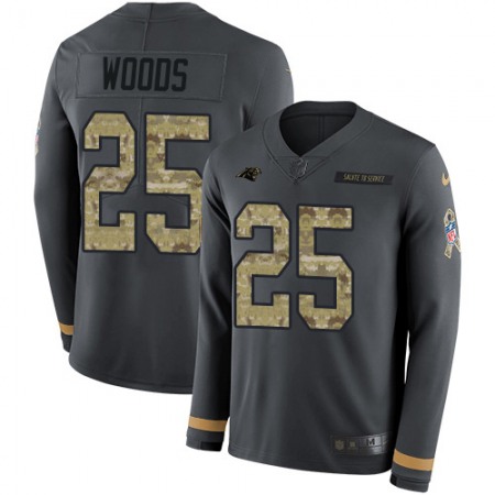 Nike Panthers #25 Xavier Woods Anthracite Salute to Service Youth Stitched NFL Limited Therma Long Sleeve Jersey