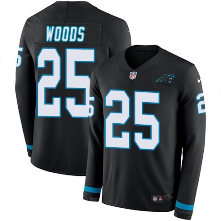 Nike Panthers #25 Xavier Woods Black Team Color Youth Stitched NFL Limited Therma Long Sleeve Jersey