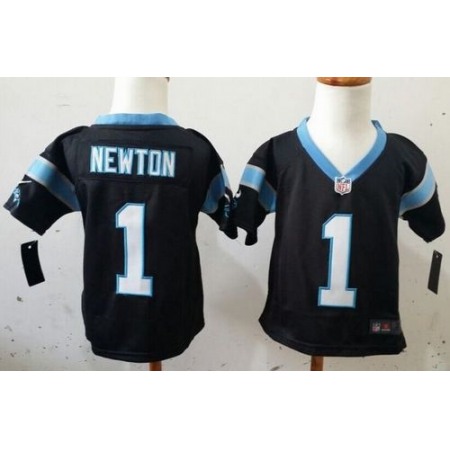 Toddler Nike Panthers #1 Cam Newton Black Team Color Stitched NFL Elite Jersey