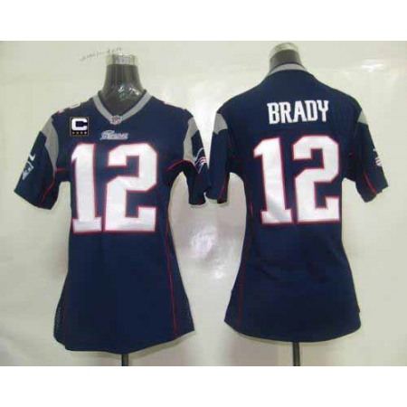 Nike Patriots #12 Tom Brady Navy Blue Team Color With C Patch Women's Stitched NFL Elite Jersey