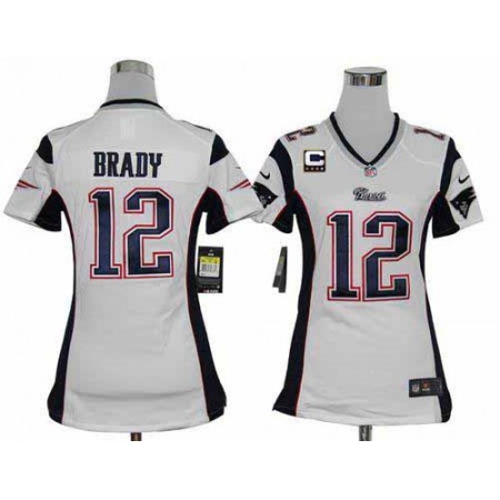 Nike Patriots #12 Tom Brady White With C Patch Women's Stitched NFL Elite Jersey