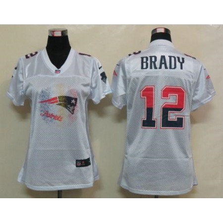 Nike Patriots #12 Tom Brady White Women's Fem Fan NFL Game Jersey