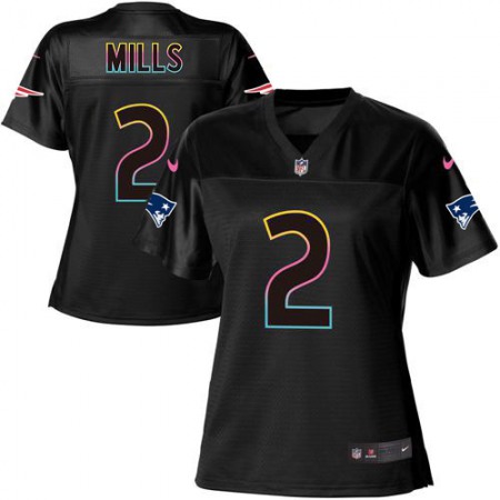 Nike Patriots #2 Jalen Mills Black Women's NFL Fashion Game Jersey