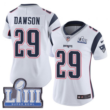 Nike Patriots #29 Duke Dawson White Super Bowl LIII Bound Women's Stitched NFL Vapor Untouchable Limited Jersey