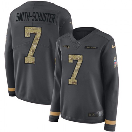 Nike Patriots #7 JuJu Smith-Schuster Anthracite Salute to Service Women's Stitched NFL Limited Therma Long Sleeve Jersey