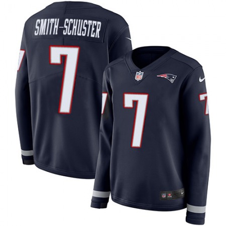 Nike Patriots #7 JuJu Smith-Schuster Navy Blue Team Color Women's Stitched NFL Limited Therma Long Sleeve Jersey