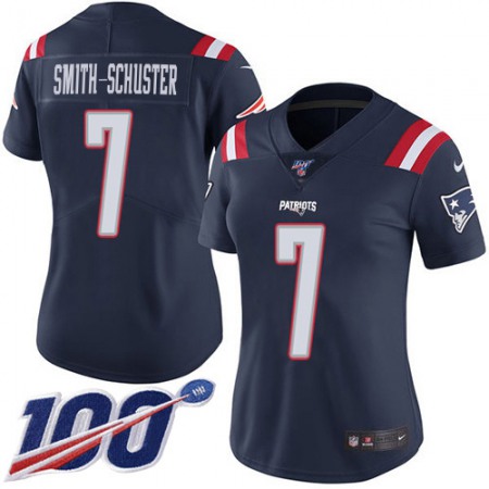 Nike Patriots #7 JuJu Smith-Schuster Navy Blue Women's Stitched NFL Limited Rush 100th Season Jersey