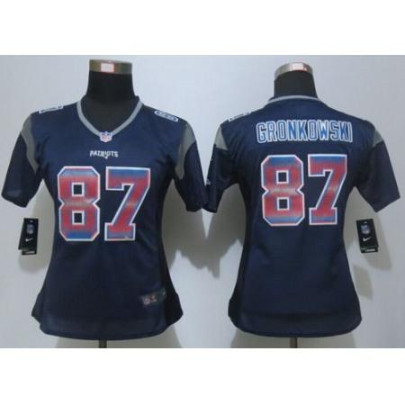 Nike Patriots #87 Rob Gronkowski Navy Blue Team Color Women's Stitched NFL Elite Strobe Jersey