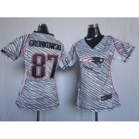 Nike Patriots #87 Rob Gronkowski Zebra Women's Stitched NFL Elite Jersey