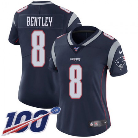 Nike Patriots #8 Ja'Whaun Bentley Navy Blue Team Color Women's Stitched NFL 100th Season Vapor Limited Jersey