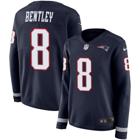 Nike Patriots #8 Ja'Whaun Bentley Navy Blue Team Color Women's Stitched NFL Limited Therma Long Sleeve Jersey