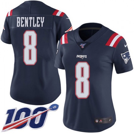 Nike Patriots #8 Ja'Whaun Bentley Navy Blue Women's Stitched NFL Limited Rush 100th Season Jersey
