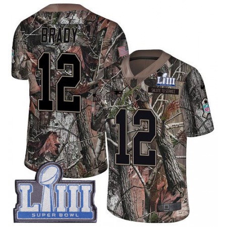 Nike Patriots #12 Tom Brady Camo Super Bowl LIII Bound Youth Stitched NFL Limited Rush Realtree Jersey
