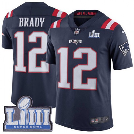 Nike Patriots #12 Tom Brady Navy Blue Super Bowl LIII Bound Youth Stitched NFL Limited Rush Jersey