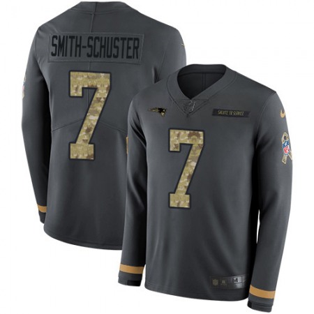 Nike Patriots #7 JuJu Smith-Schuster Anthracite Salute to Service Youth Stitched NFL Limited Therma Long Sleeve Jersey