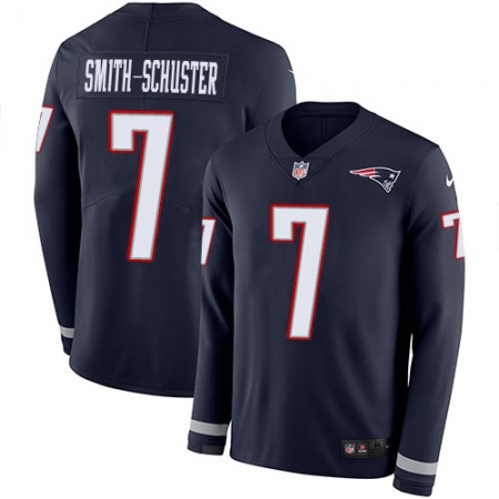 Nike Patriots #7 JuJu Smith-Schuster Navy Blue Team Color Youth Stitched NFL Limited Therma Long Sleeve Jersey