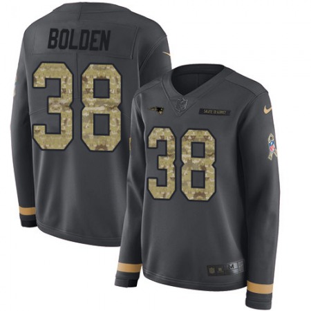 Nike Patriots #38 Brandon Bolden Anthracite Salute to Service Women's Stitched NFL Limited Therma Long Sleeve Jersey