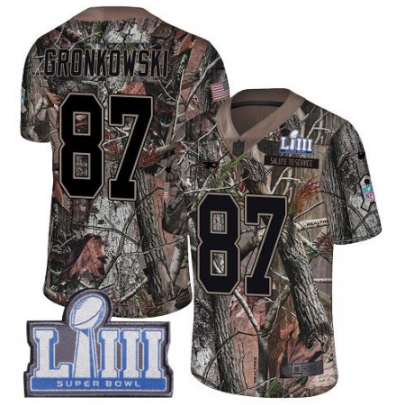Nike Patriots #87 Rob Gronkowski Camo Super Bowl LIII Bound Youth Stitched NFL Limited Rush Realtree Jersey