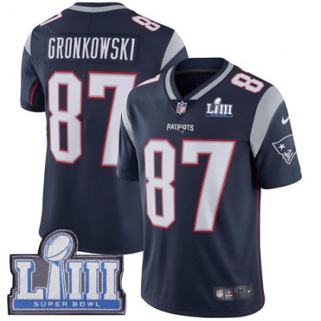 Nike Patriots #87 Rob Gronkowski Navy Blue Team Color Super Bowl LIII Bound Youth Stitched NFL Vapor Untouchable Limited Jersey