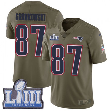 Nike Patriots #87 Rob Gronkowski Olive Super Bowl LIII Bound Youth Stitched NFL Limited 2017 Salute to Service Jersey