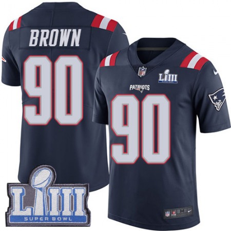 Nike Patriots #90 Malcom Brown Navy Blue Super Bowl LIII Bound Youth Stitched NFL Limited Rush Jersey