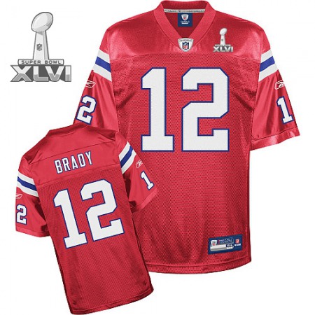 Patriots #12 Tom Brady Red Super Bowl XLVI Embroidered Youth NFL Jersey