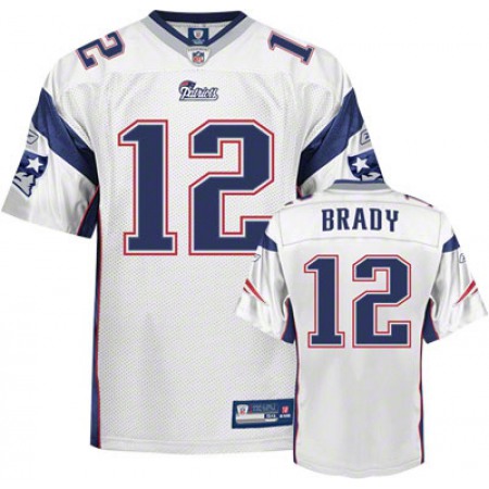 Patriots #12 Tom Brady White Stitched Youth NFL Jersey