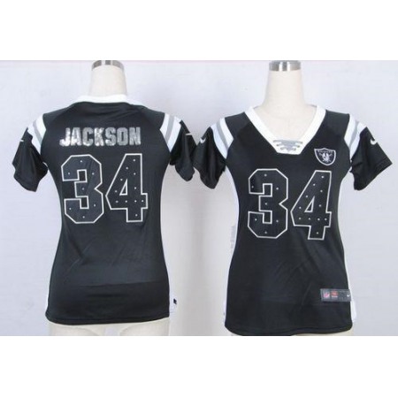 Nike Raiders #34 Bo Jackson Black Team Color Women's Stitched NFL Elite Draft Him Shimmer Jersey