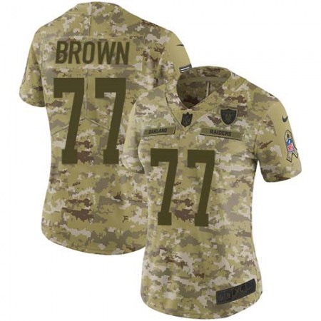 Nike Raiders #77 Trent Brown Camo Women's Stitched NFL Limited 2018 Salute To Service Jersey