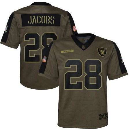 Las Vegas Raiders #28 Josh Jacobs Olive Nike Youth 2021 Salute To Service Game Jersey