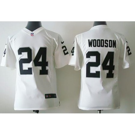 Nike Raiders #24 Charles Woodson White Youth Stitched NFL Elite Jersey