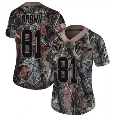 Nike Raiders #81 Tim Brown Camo Women's Stitched NFL Limited Rush Realtree Jersey