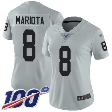 Nike Raiders #8 Marcus Mariota Silver Women's Stitched NFL Limited Inverted Legend 100th Season Jersey