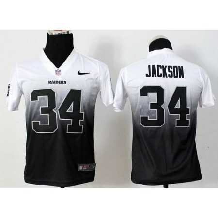 Nike Raiders #34 Bo Jackson White/Black Youth Stitched NFL Elite Fadeaway Fashion Jersey