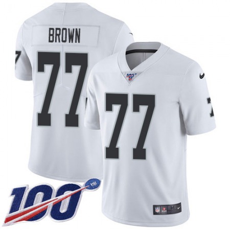 Nike Raiders #77 Trent Brown White Youth Stitched NFL 100th Season Vapor Untouchable Limited Jersey