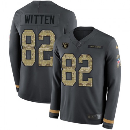 Nike Raiders #82 Jason Witten Anthracite Salute to Service Youth Stitched NFL Limited Therma Long Sleeve Jersey