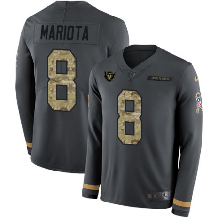 Nike Raiders #8 Marcus Mariota Anthracite Salute to Service Youth Stitched NFL Limited Therma Long Sleeve Jersey