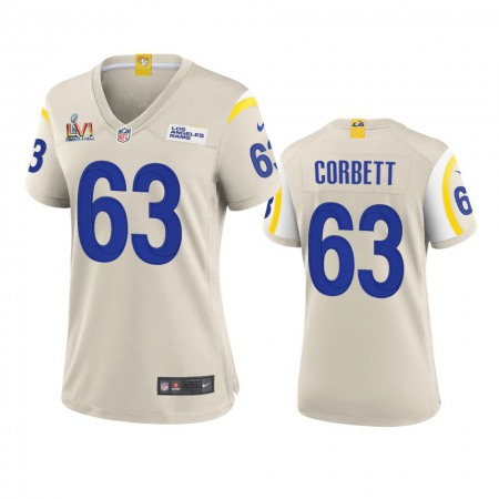 Los Angeles Rams #63 Austin Corbett Women's Super Bowl LVI Patch Nike Game NFL Jersey - Bone