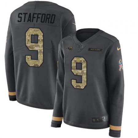 Los Angeles Rams #9 Matthew Stafford Anthracite Salute to Service Women's Stitched NFL Limited Therma Long Sleeve Jersey