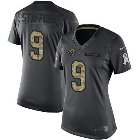 Los Angeles Rams #9 Matthew Stafford Black Women's Stitched NFL Limited 2016 Salute to Service Jersey