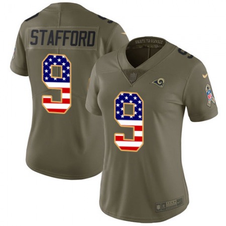 Los Angeles Rams #9 Matthew Stafford Olive/USA Flag Women's Stitched NFL Limited 2017 Salute to Service Jersey