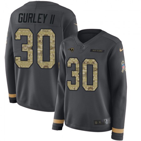 Nike Rams #30 Todd Gurley II Anthracite Salute to Service Women's Stitched NFL Limited Therma Long Sleeve Jersey