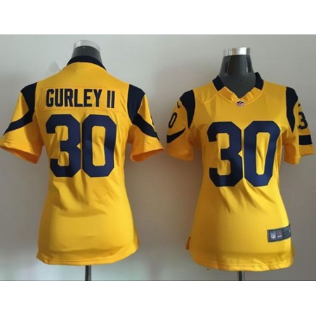 Nike Rams #30 Todd Gurley II Gold Women's Stitched NFL Elite Rush Jersey