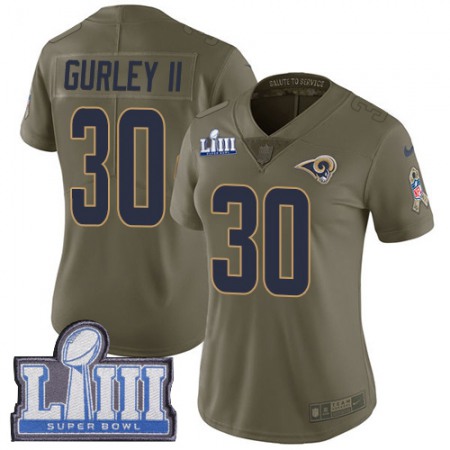 Nike Rams #30 Todd Gurley II Olive Super Bowl LIII Bound Women's Stitched NFL Limited 2017 Salute to Service Jersey